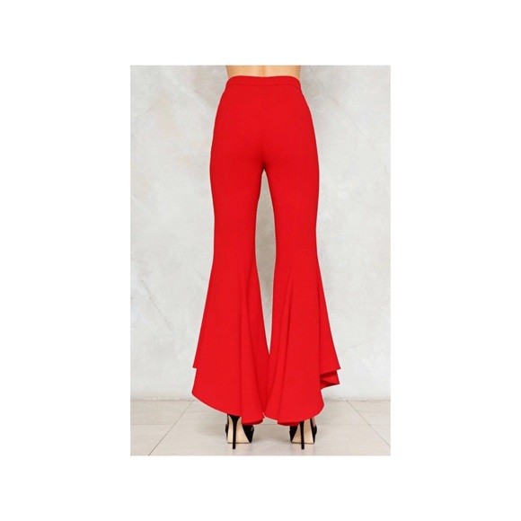 Red Flare Ruffle Pants - Picture 4 of 8